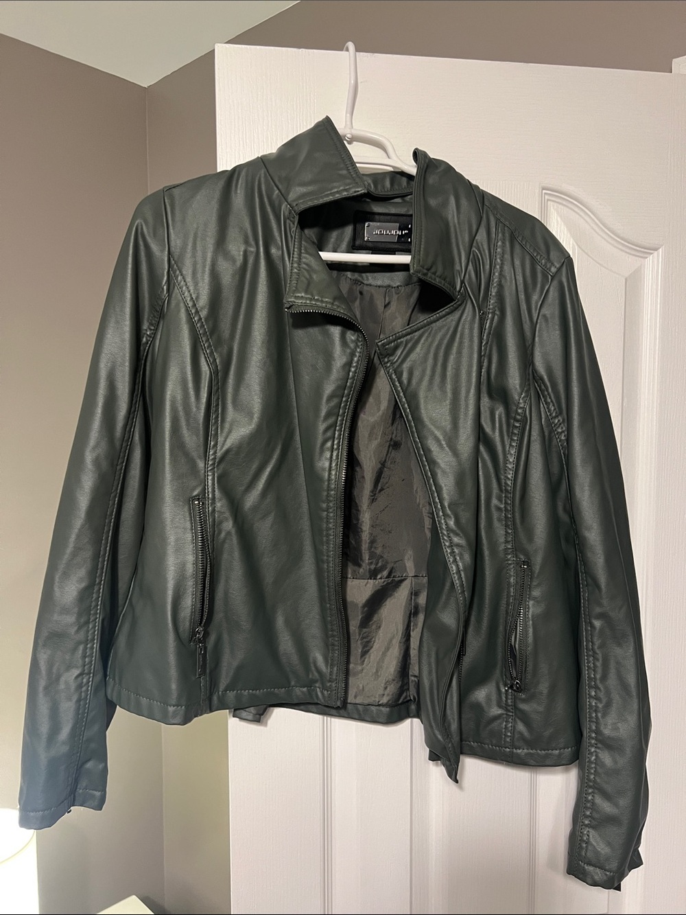 Faux Leather Moto Jacket - dark gray